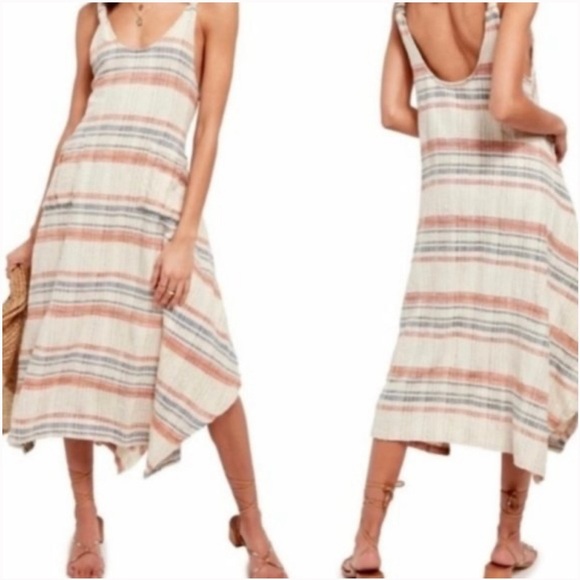Free People Harper Striped Linen Dress sz XS Natural Combo - Picture 7 of 7